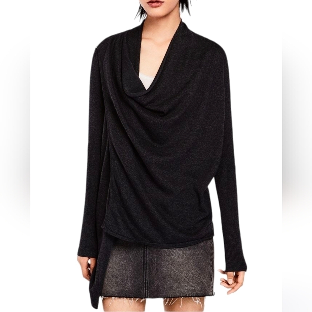Allsaints drina ribbed cardigan  merino wool black sweater medium @i1